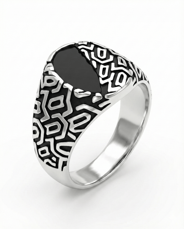 Royal Series - NIGHT GRIM RING - Pure Stainless Steel Men’s Steel-Plated Ring – Statement Luxury Jewelry (Size : 17-21-27)