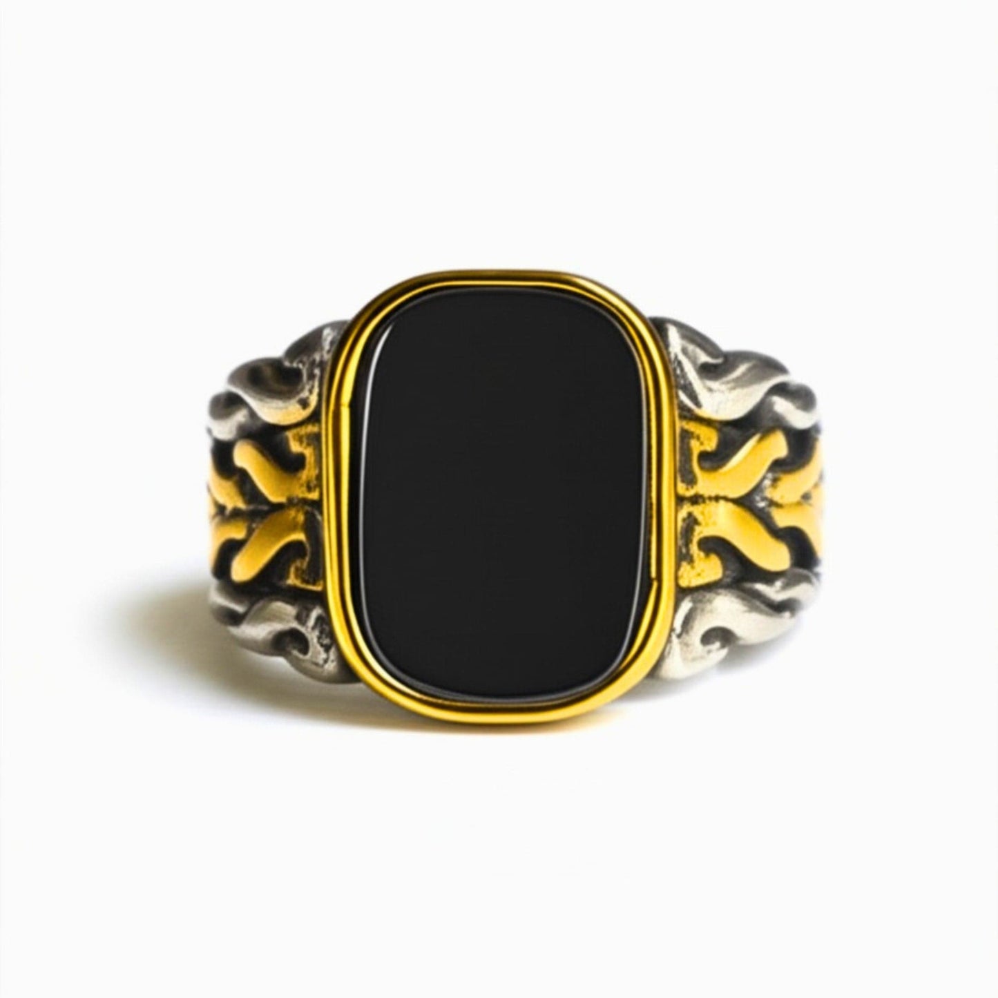 Royal Series - NIGHTFIRE CREST RING - Pure Stainless Steel Men’s Steel-Gold-Plated Ring – Statement Luxury Jewelry (Size : 17-24-27) - THE MEN THING