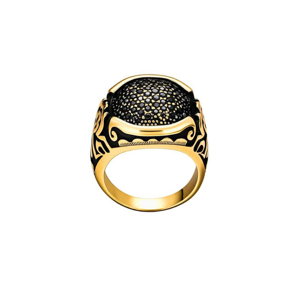 Royal Series - NIGHTFORGE SIGNET RING - Pure Stainless Steel Men’s Gold-Plated Ring – Statement Luxury Jewelry (Size : 19-22)