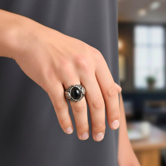 Royal Series - NOCTIS AEGIS RING - Pure Stainless Steel Men’s Steel-Plated Ring – Statement Luxury Jewelry (Size : 17-19-21-22-24-25-26-27) - THE MEN THING
