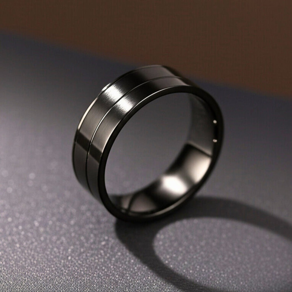 Royal Series - NOIR AXIS RING - Pure Stainless Steel Men’s Black-Plated Ring – Statement Luxury Jewelry (Size : 17-19-22-25-27) - THE MEN THING