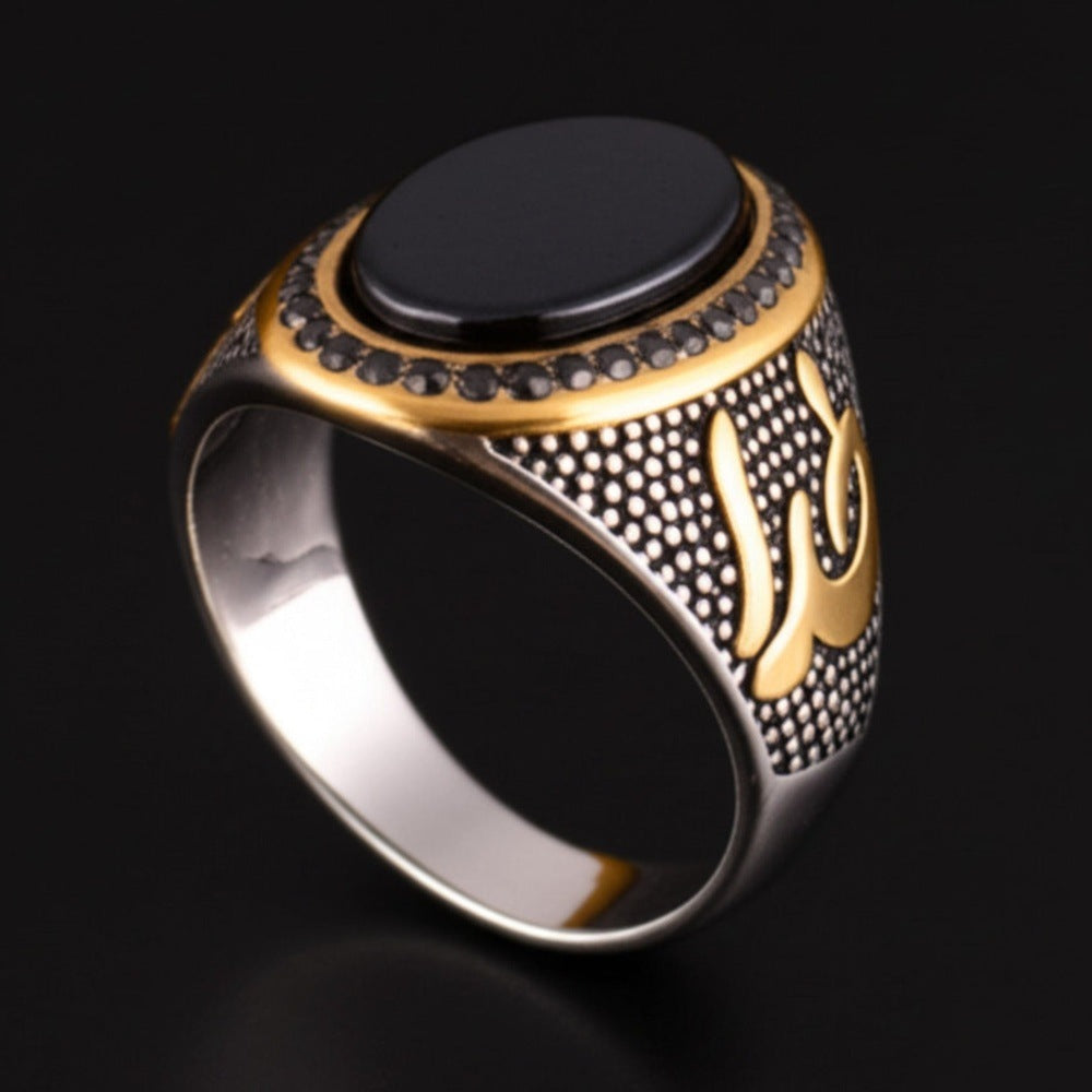 Royal Series - NOIR EMBLEM RING - Pure Stainless Steel Men’s Steel-Gold-Plated Ring – Statement Luxury Jewelry (Size : 21-27) - THE MEN THING