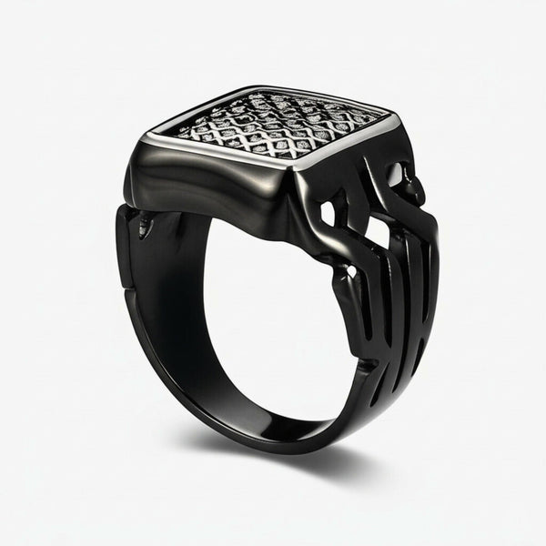 Royal Series - NYXGRID RING - Pure Stainless Steel Men’s Black-Steel-Plated Ring – Statement Luxury Jewelry (Size : 19-22-25)
