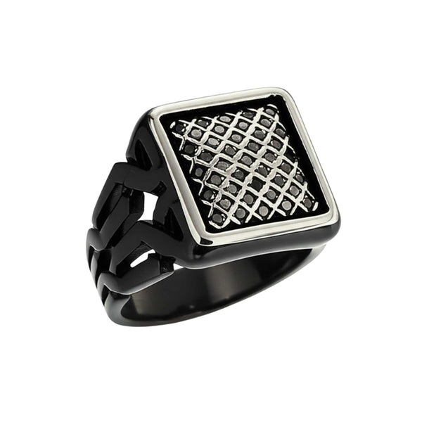Royal Series - NYXGRID RING - Pure Stainless Steel Men’s Black-Steel-Plated Ring – Statement Luxury Jewelry (Size : 19-22-25)