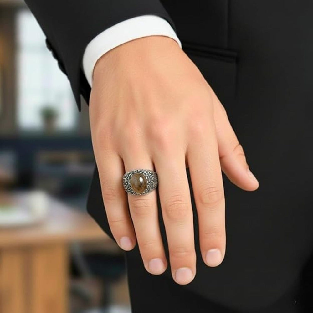 Royal Series - OBSIDIAN MIRAGE MULTICOLOR STONES - Pure Stainless Steel Men’s Steel-Plated Ring – Statement Luxury Jewelry (Size :16-17-18-21-22-26-27) - THE MEN THING