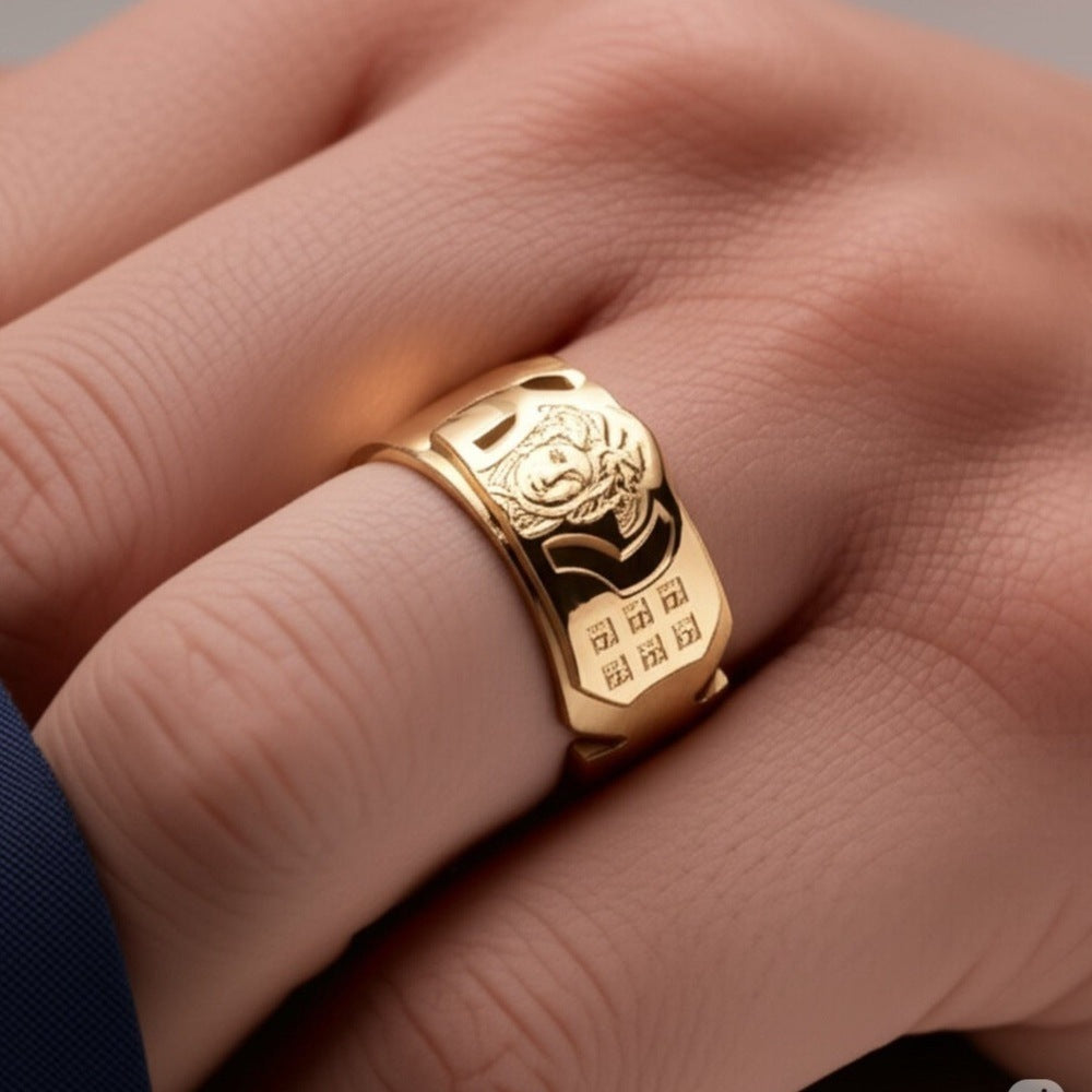 Royal Series - ORBIT BAND RING - Pure Stainless Steel Men’s Gold-Plated Ring – Statement Luxury Jewelry (Size : 15-18-21-23) - THE MEN THING