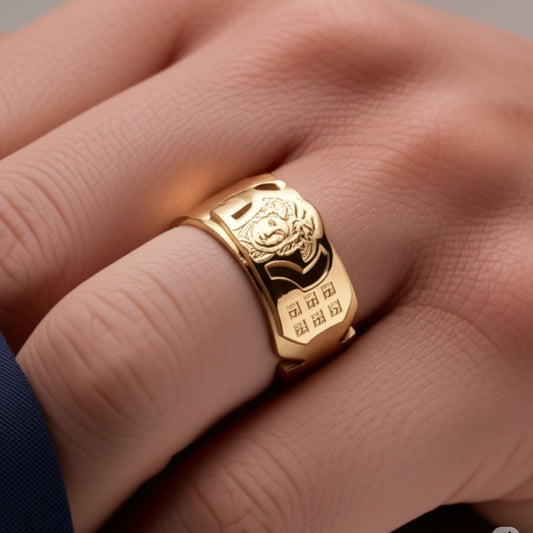Royal Series - ORBIT BAND RING - Pure Stainless Steel Men’s Gold-Plated Ring – Statement Luxury Jewelry (Size : 15-18-21-23) - THE MEN THING