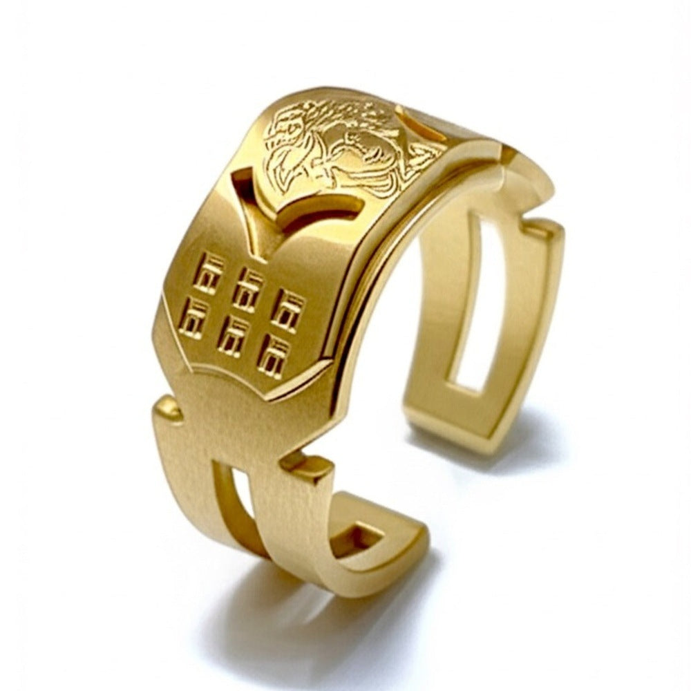 Royal Series - ORBIT BAND RING - Pure Stainless Steel Men’s Gold-Plated Ring – Statement Luxury Jewelry (Size : 15-18-21-23) - THE MEN THING