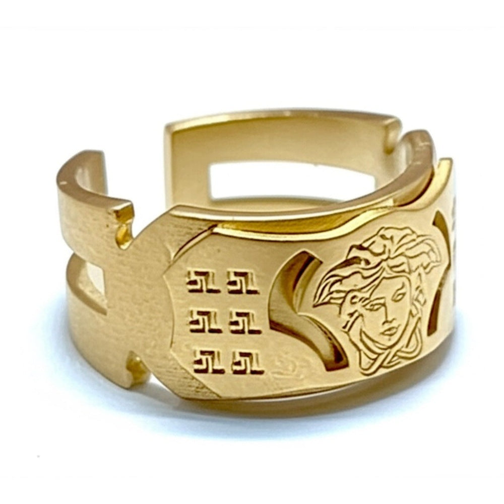 Royal Series - ORBIT BAND RING - Pure Stainless Steel Men’s Gold-Plated Ring – Statement Luxury Jewelry (Size : 15-18-21-23) - THE MEN THING