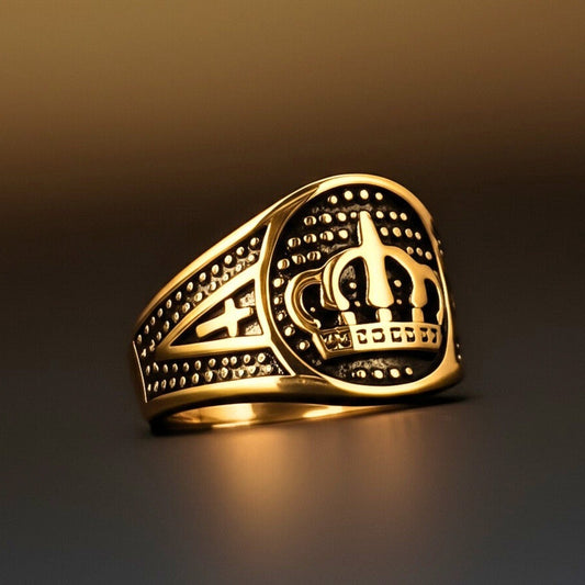 Royal Series - ORIZON CROWN RING - Pure Stainless Steel Men’s Rose Gold-Plated Ring – Statement Luxury Jewelry (Size : 19-22-24) - THE MEN THING