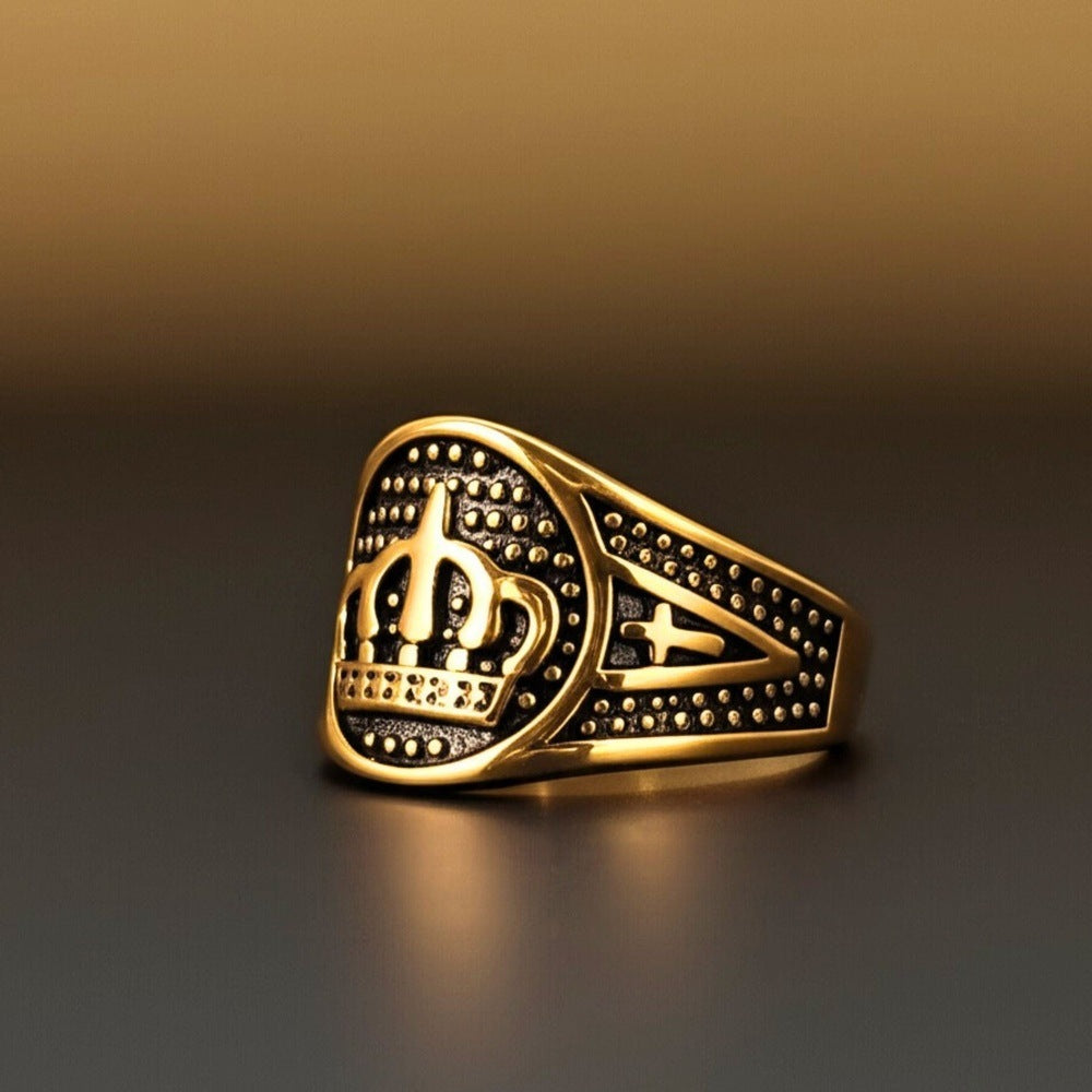 Royal Series - ORIZON CROWN RING - Pure Stainless Steel Men’s Rose Gold-Plated Ring – Statement Luxury Jewelry (Size : 19-22-24) - THE MEN THING