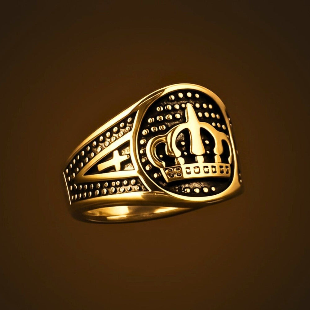 Royal Series - ORIZON CROWN RING - Pure Stainless Steel Men’s Rose Gold-Plated Ring – Statement Luxury Jewelry (Size : 19-22-24) - THE MEN THING