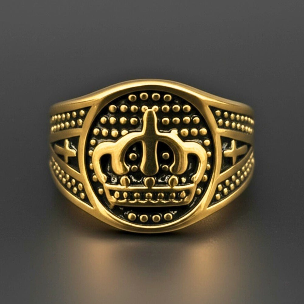 Royal Series - ORIZON CROWN RING - Pure Stainless Steel Men’s Rose Gold-Plated Ring – Statement Luxury Jewelry (Size : 19-22-24) - THE MEN THING