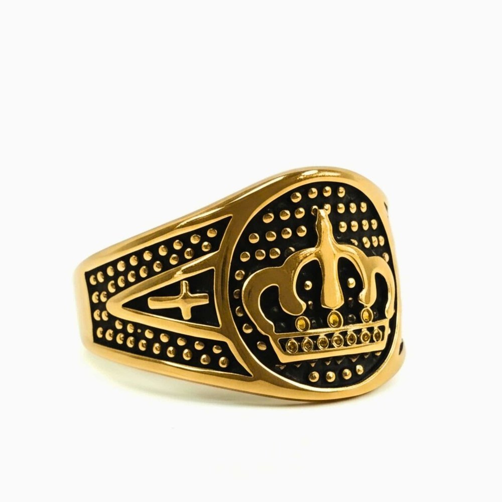 Royal Series - ORIZON CROWN RING - Pure Stainless Steel Men’s Rose Gold-Plated Ring – Statement Luxury Jewelry (Size : 19-22-24) - THE MEN THING