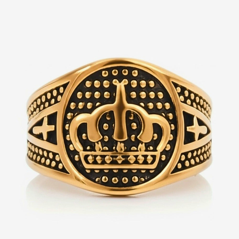 Royal Series - ORIZON CROWN RING - Pure Stainless Steel Men’s Rose Gold-Plated Ring – Statement Luxury Jewelry (Size : 19-22-24) - THE MEN THING