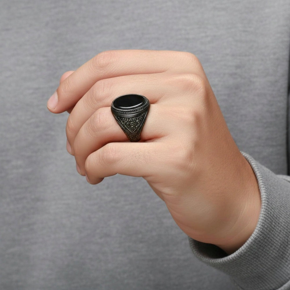 Royal Series - OSIRIS FANG RING - Pure Stainless Steel Men’s Black-Plated Ring – Statement Luxury Jewelry (Size : 19-22-24) - THE MEN THING