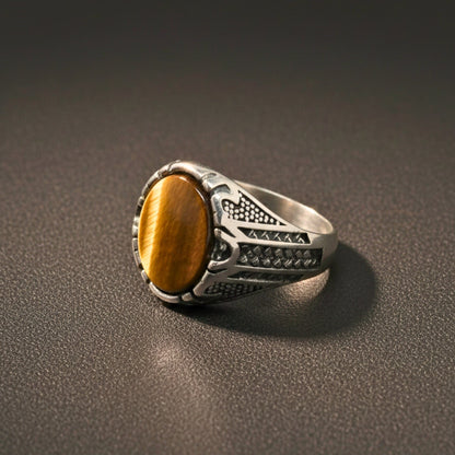 Royal Series - OVAL TIGER EYE - Pure Stainless Steel Men’s Steel-Plated Ring – Statement Luxury Jewelry (Size :15-16-17-19-21-22-25-26-27) - THE MEN THING