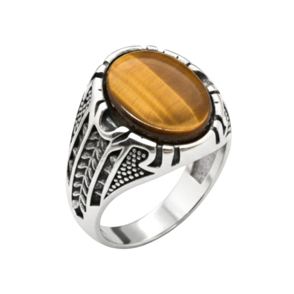 Royal Series - OVAL TIGER EYE - Pure Stainless Steel Men’s Steel-Plated Ring – Statement Luxury Jewelry (Size :15-16-17-19-21-22-25-26-27)