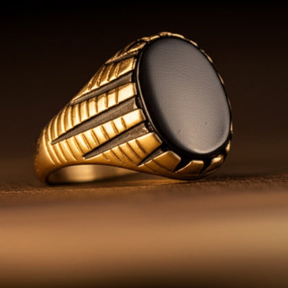 Royal Series - PRIME CREST RING - Pure Stainless Steel Men’s Gold-Plated Ring – Statement Luxury Jewelry (Size : 16-19-22-24-26) - THE MEN THING