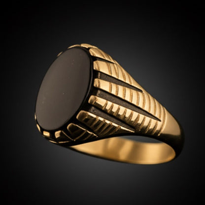 Royal Series - PRIME CREST RING - Pure Stainless Steel Men’s Gold-Plated Ring – Statement Luxury Jewelry (Size : 16-19-22-24-26) - THE MEN THING
