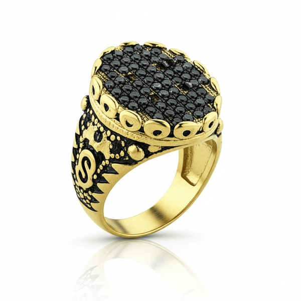 Royal Series - RAVEN CROWN RING - Pure Stainless Steel Men’s Gold-Plated Ring – Statement Luxury Jewelry (Size : -17-20-22-24-27)