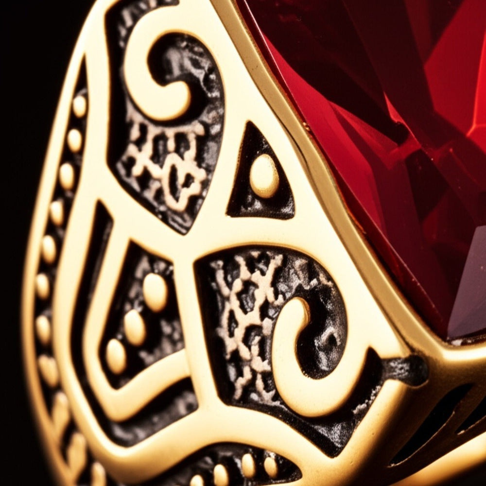 Royal Series - RED VALOR RING - Pure Stainless Steel Men’s Gold-Red Stone-Plated Ring – Statement Luxury Jewelry (Size : 18-21-23) - THE MEN THING