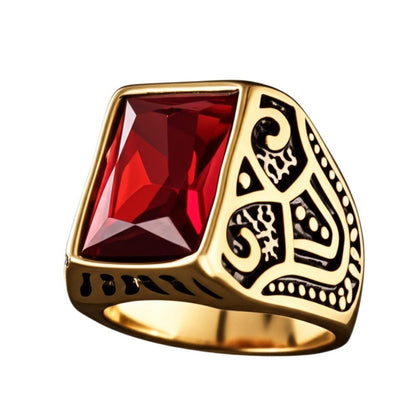 Royal Series - RED VALOR RING - Pure Stainless Steel Men’s Gold-Red Stone-Plated Ring – Statement Luxury Jewelry (Size : 18-21-23) - THE MEN THING