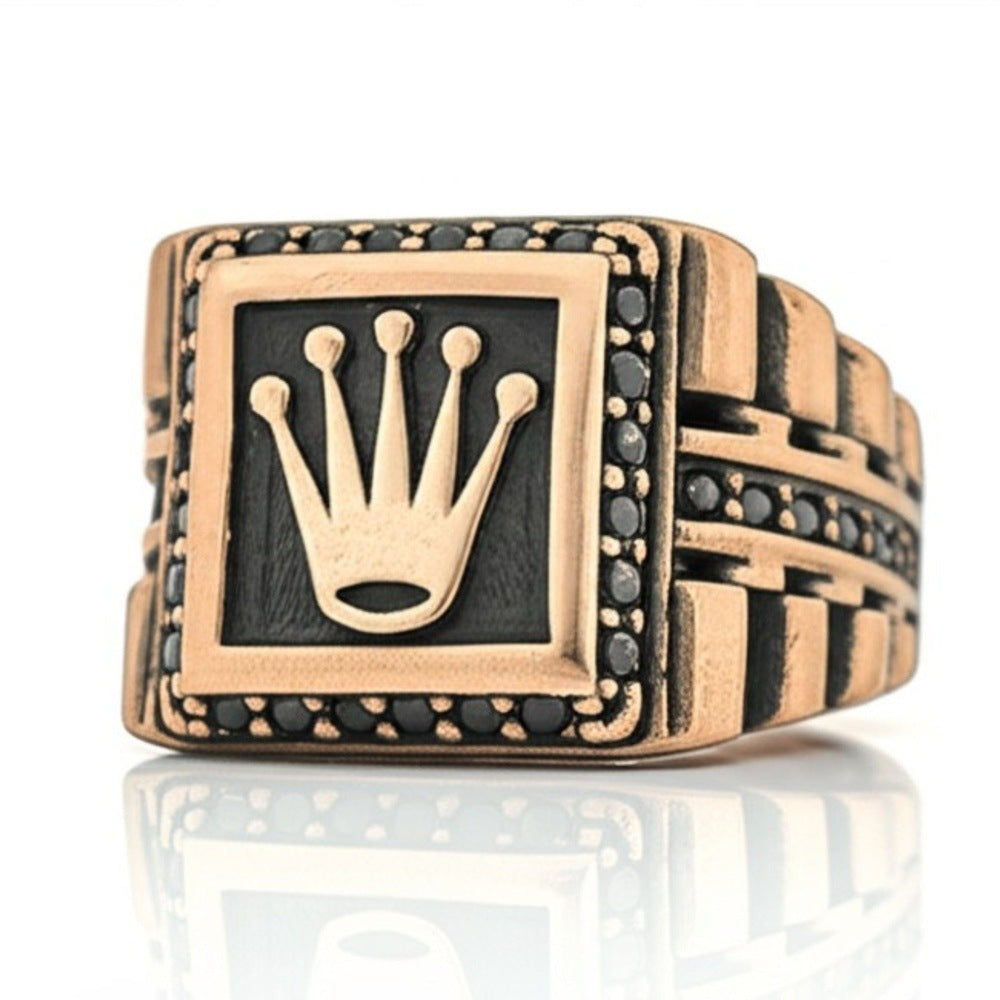 Royal Series - REGAL EMBER RING - Pure Stainless Steel Men’s Rose Gold-Plated Ring – Statement Luxury Jewelry (Size : 16-19-21-24) - THE MEN THING