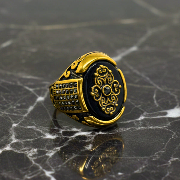 Royal Series - REGALIA MATRIX RING - Pure Stainless Steel Men’s Gold-Plated Ring – Statement Luxury Jewelry (Size : 16-17-20-21-26-27)