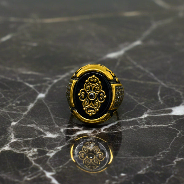 Royal Series - REGALIA MATRIX RING - Pure Stainless Steel Men’s Gold-Plated Ring – Statement Luxury Jewelry (Size : 16-17-20-21-26-27)