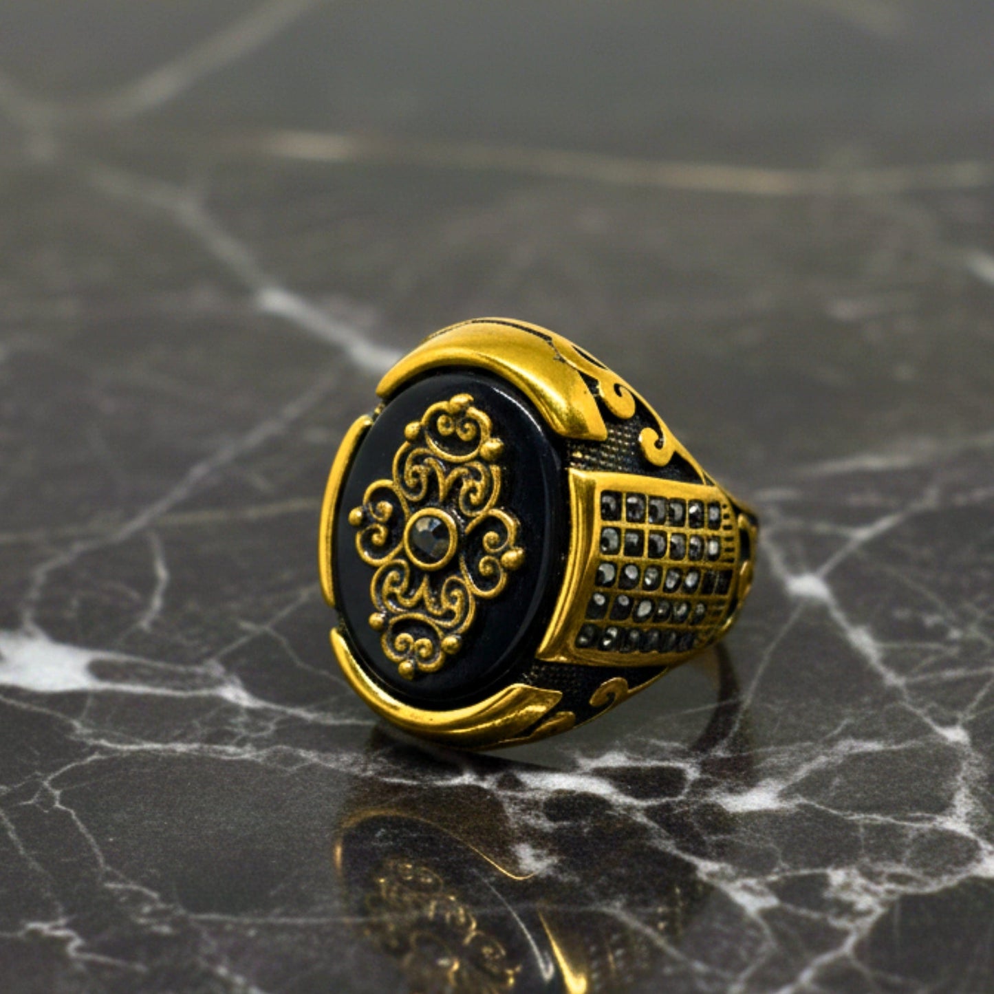 Royal Series - REGALIA MATRIX RING - Pure Stainless Steel Men’s Gold-Plated Ring – Statement Luxury Jewelry (Size : 16-17-20-21-26-27) - THE MEN THING