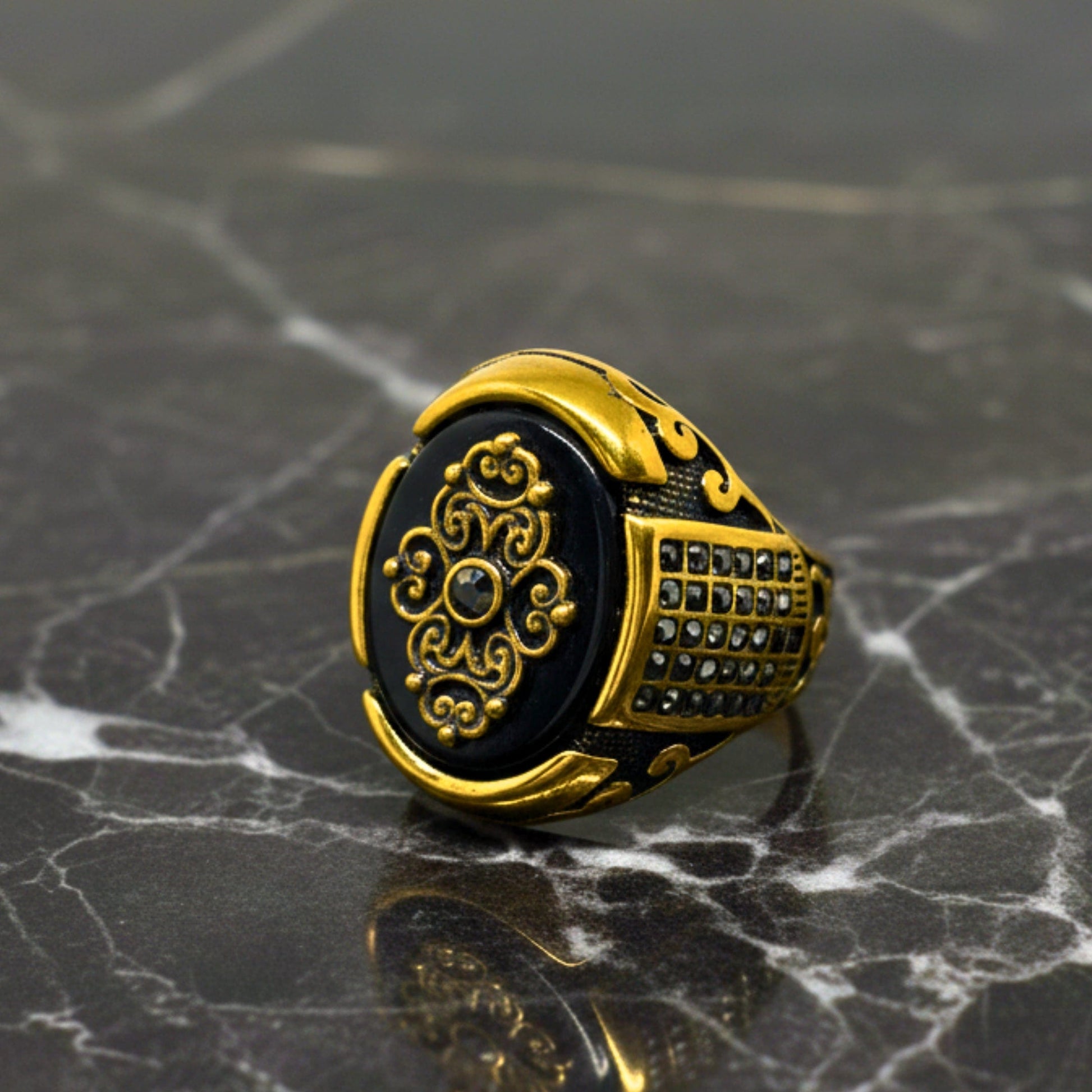 Royal Series - REGALIA MATRIX RING - Pure Stainless Steel Men’s Gold-Plated Ring – Statement Luxury Jewelry (Size : 16-17-20-21-26-27) - THE MEN THING