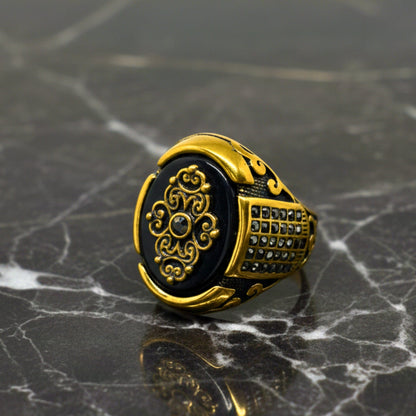 Royal Series - REGALIA MATRIX RING - Pure Stainless Steel Men’s Gold-Plated Ring – Statement Luxury Jewelry (Size : 16-17-20-21-26-27) - THE MEN THING