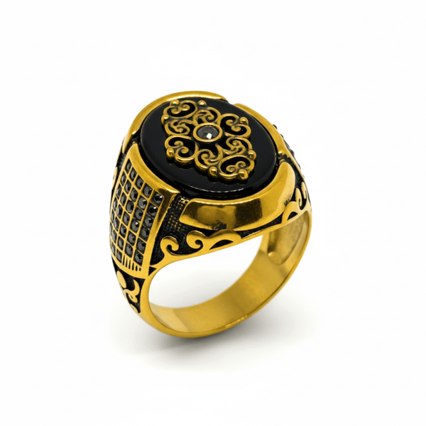 Royal Series - REGALIA MATRIX RING - Pure Stainless Steel Men’s Gold-Plated Ring – Statement Luxury Jewelry (Size : 16-17-20-21-26-27)