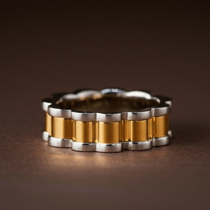 Royal Series - RIPPLE BAND RING - Pure Stainless Steel Men’s Steel-Gold-Plated Ring – Statement Luxury Jewelry (Size : 16-22-27) - THE MEN THING