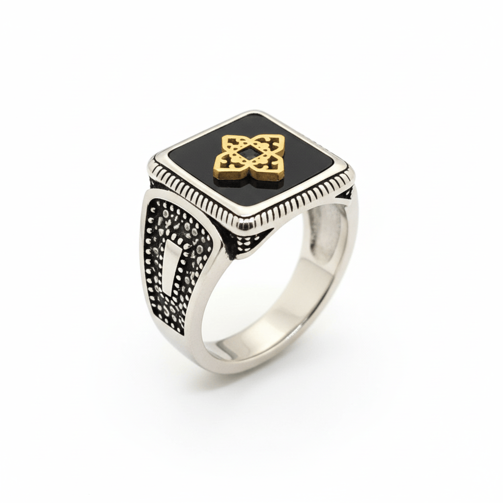 Royal Series - ROYAL AEGIS RING - Pure Stainless Steel Men’s Steel-Gold-Plated Ring – Statement Luxury Jewelry (Size : 16-17-21-22-23-24-26-27) - THE MEN THING