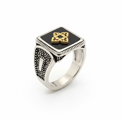 Royal Series - ROYAL AEGIS RING - Pure Stainless Steel Men’s Steel-Gold-Plated Ring – Statement Luxury Jewelry (Size : 16-17-21-22-23-24-26-27) - THE MEN THING