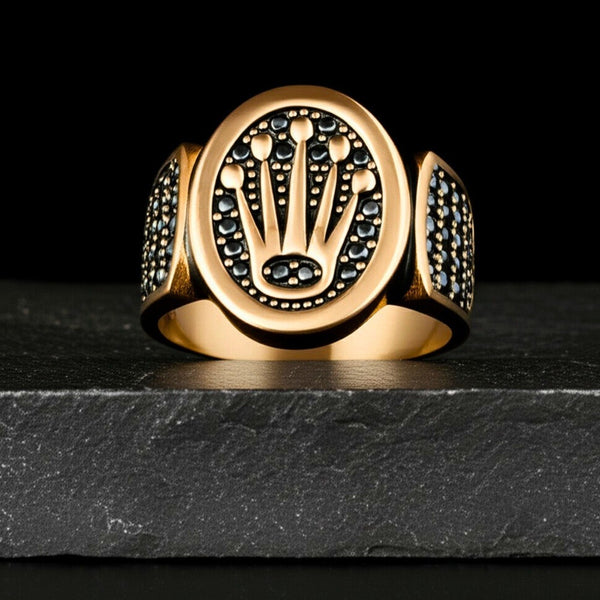 Royal Series - ROYAL CROWN GOLD - Pure Stainless Steel Men’s Gold-Plated Ring – Statement Luxury Jewelry (Size : 19-21-24)