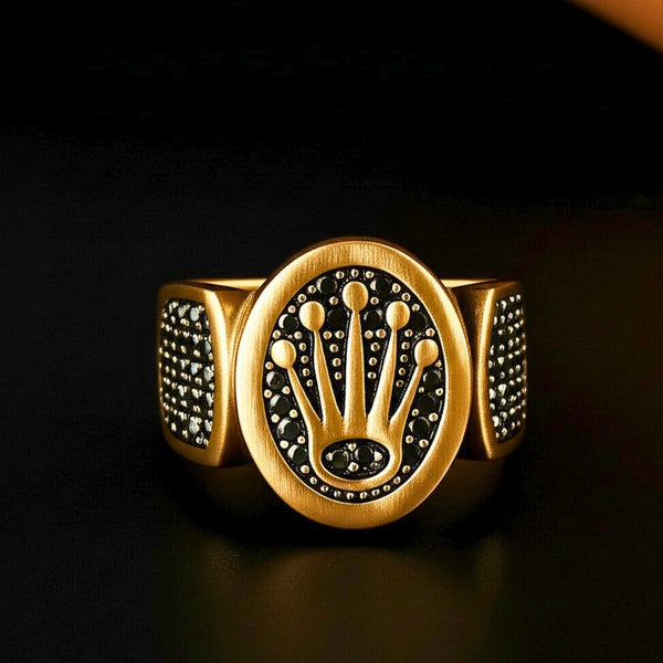 Royal Series - ROYAL CROWN GOLD - Pure Stainless Steel Men’s Gold-Plated Ring – Statement Luxury Jewelry (Size : 19-21-24)