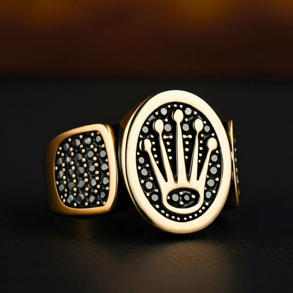 Royal Series - ROYAL CROWN GOLD - Pure Stainless Steel Men’s Gold-Plated Ring – Statement Luxury Jewelry (Size : 19-21-24)