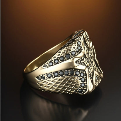 Royal Series - RUNIC ECLIPSE RING - Pure Stainless Steel Men’s Gold-Plated Ring – Statement Luxury Jewelry (Size : 19-22-24) - THE MEN THING