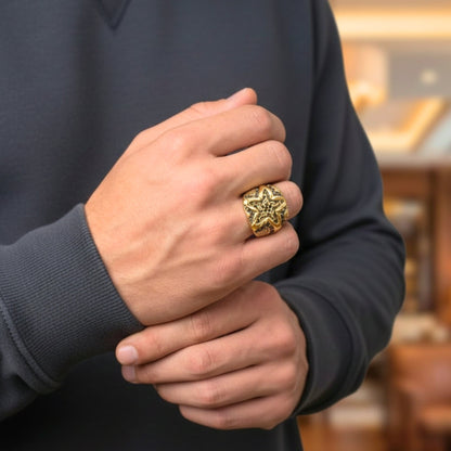 Royal Series - RUNIC ECLIPSE RING - Pure Stainless Steel Men’s Gold-Plated Ring – Statement Luxury Jewelry (Size : 19-22-24) - THE MEN THING