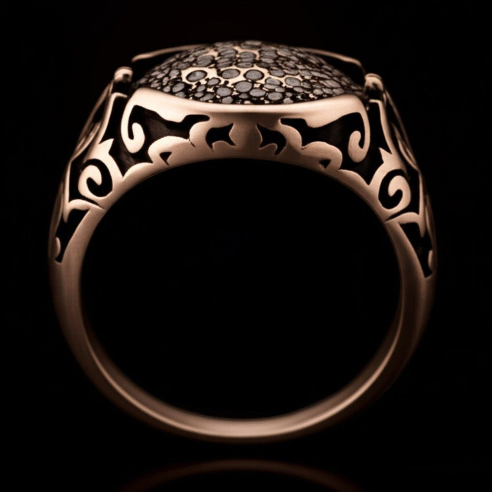 Royal Series - SHADOW BLOOM RING - Pure Stainless Steel Men’s Rose Gold-Plated Ring – Statement Luxury Jewelry (Size : 16-22-27) - THE MEN THING