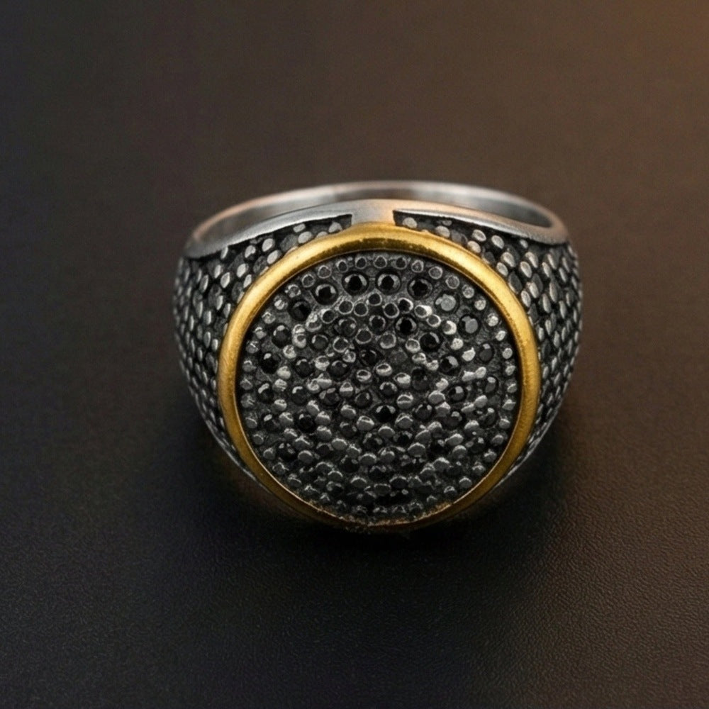 Royal Series - SHADOW DOME - Pure Stainless Steel Men’s Gold-Plated Ring – Statement Luxury Jewelry (Size : 17-22-26) - THE MEN THING