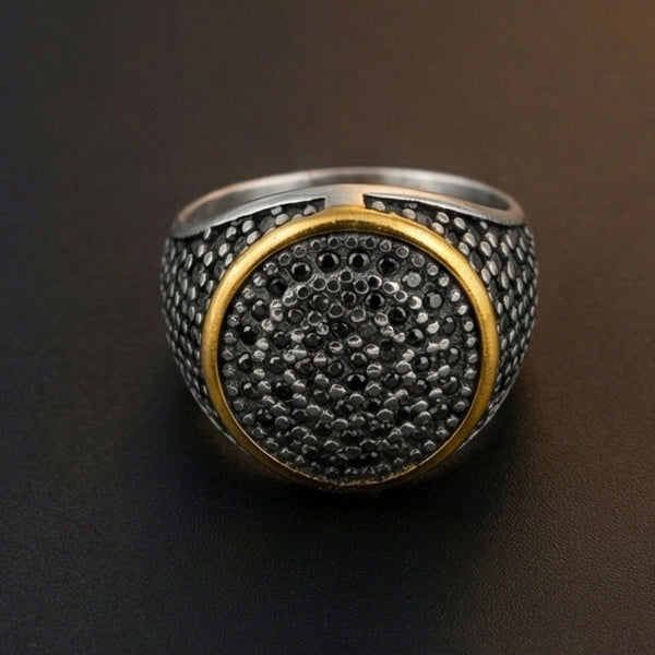 Royal Series - SHADOW DOME - Pure Stainless Steel Men’s Gold-Plated Ring – Statement Luxury Jewelry (Size : 17-22-26)