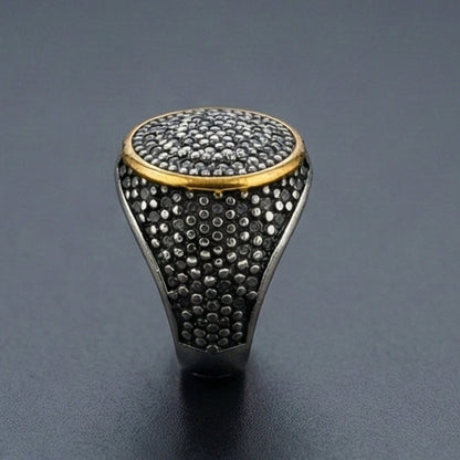 Royal Series - SHADOW DOME - Pure Stainless Steel Men’s Gold-Plated Ring – Statement Luxury Jewelry (Size : 17-22-26) - THE MEN THING