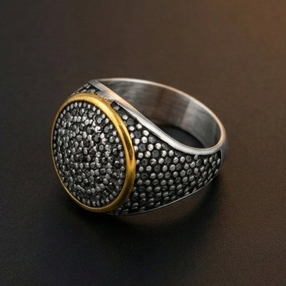 Royal Series - SHADOW DOME - Pure Stainless Steel Men’s Gold-Plated Ring – Statement Luxury Jewelry (Size : 17-22-26) - THE MEN THING