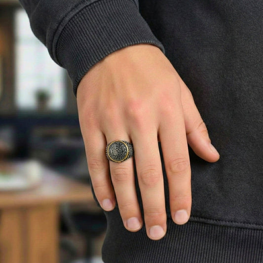 Royal Series - SHADOW DOME - Pure Stainless Steel Men’s Gold-Plated Ring – Statement Luxury Jewelry (Size : 17-22-26) - THE MEN THING