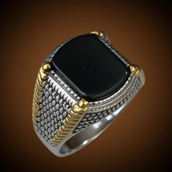 Royal Series - SHADOW SOVEREIGN RING - Pure Stainless Steel Men’s Steel-Gold-Plated Ring – Statement Luxury Jewelry (Size : 16-20-22-27)