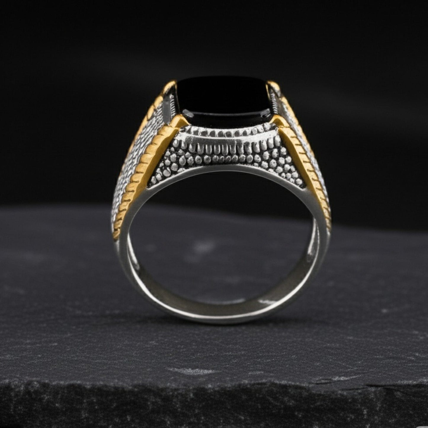 Royal Series - SHADOW SOVEREIGN RING - Pure Stainless Steel Men’s Steel-Gold-Plated Ring – Statement Luxury Jewelry (Size : 16-20-22-27) - THE MEN THING